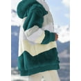 thumbnail image 4 of Womens Fuzzy Fleece Jacket Hooded Color Block Patchwork Cardigan Coats Outerwear with Pockets XL Green Female, 4 of 5