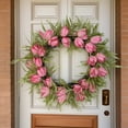 thumbnail image 3 of Couronne de Tulipe de Printemps Décoration de Porte, Couronne de Porte d'Entrée Florale Artificielle Réaliste avec Feuilles Vertes, Réutilisable pour Extérieur et Intérieur, Matériaux Durables Résistants à la Décoloration, Accent de Bienvenue Élégant, 3 of 8
