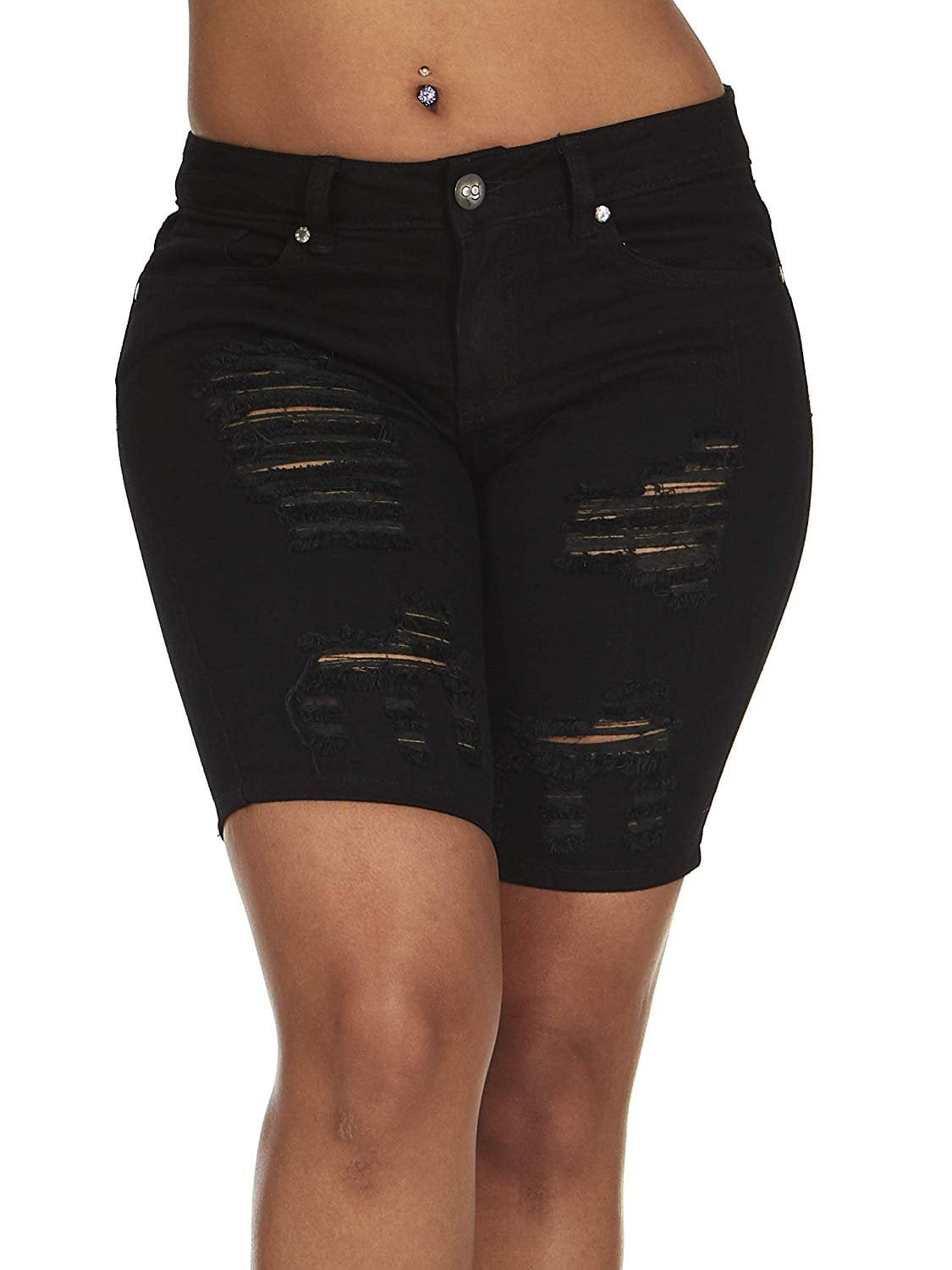 plus size distressed black bermuda shorts