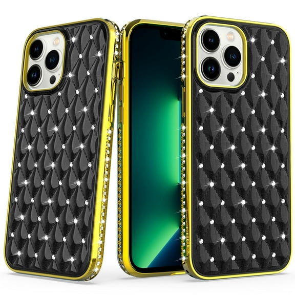 Luxurious Quilted Diamond Case for iPhone 14 Pro - Black
