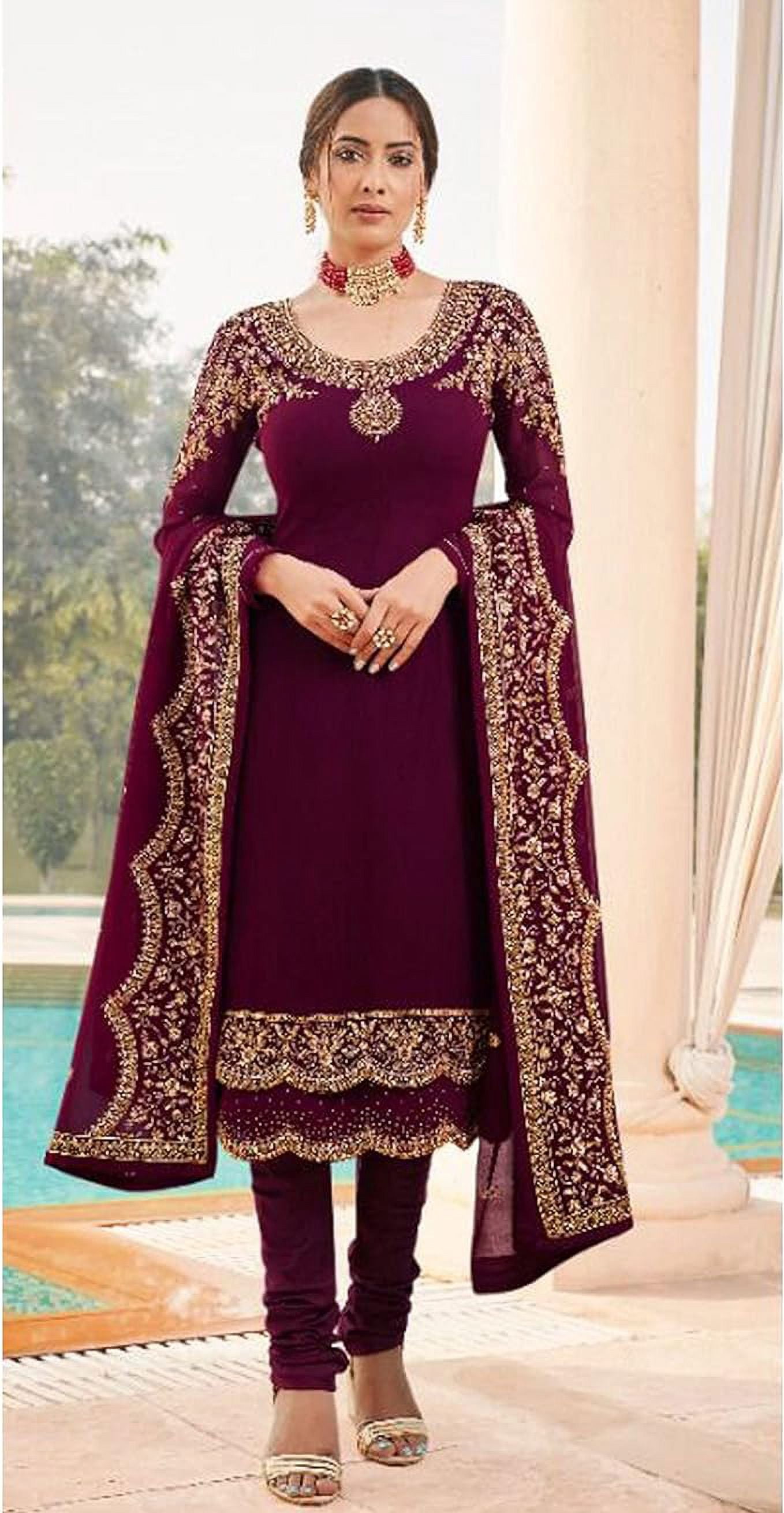 Sangeet Function Wear Designer Pakistani Indian Sewn Churidar Salwar Kameez  Dress ( Purple, XL - 44 ) - Walmart.com