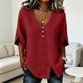 thumbnail image 3 of KyCheLot V Neck Tops for Women Short Sleeve Flare Sleeve Slit Hem Solid Color Tops Comfy Casual Summer Clothes, 3 of 7