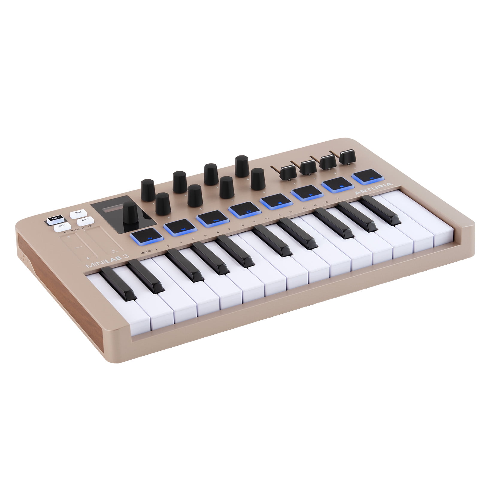 Arturia MiniLab 3 Champagne  25 Key USB MIDI Keyboard Controller With 8 Multi-Color Drum Pads, 8 Knobs and Music Production Software Included