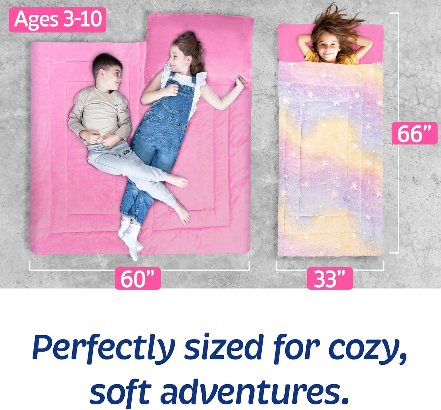 Sleeping Bag for Girls - Rainbow with Glowing Stars