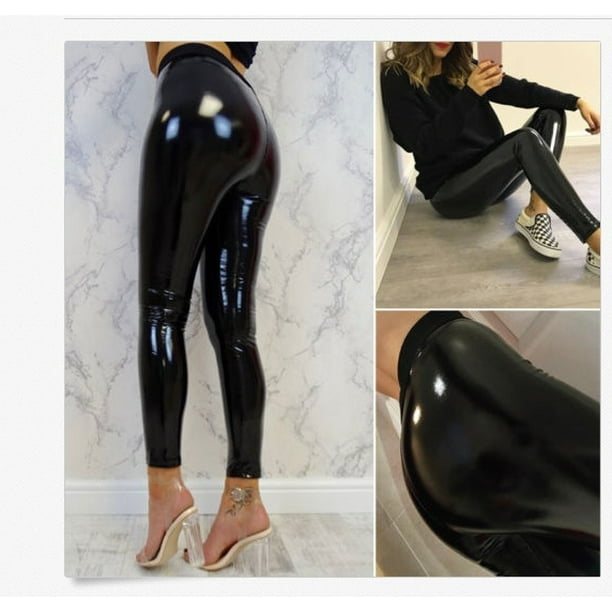 LONG LENGTH WET LOOK New Shiny Black Leggings Pants SIZE 6 8 10 12 14 16 18  Tall