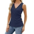thumbnail image 2 of Sakmal Blue Womens Tops&nbsp;Plus Size Sleeveless Solid V-Neck Ruffle Tank Tops Ladies Shirts $5, 2 of 6