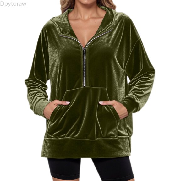 Dpytoraw Women's Fleece Hoodie, Long Sleeve Pullover for Streetwear Daily Green L