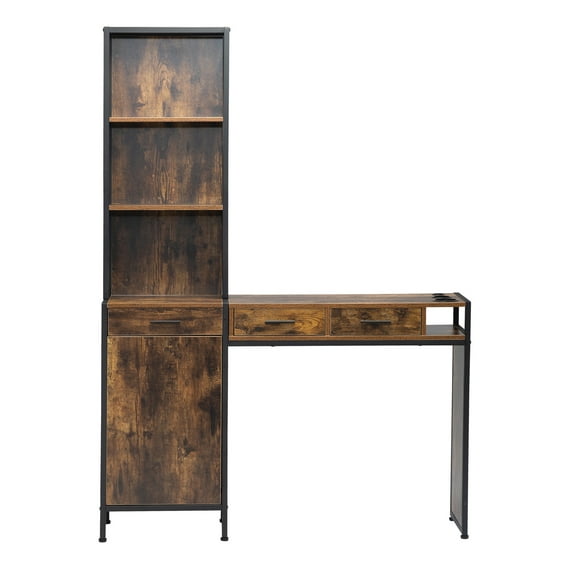 Spaco Hair Styling Station with Hair Dryer Holders, Vintage Brown ,