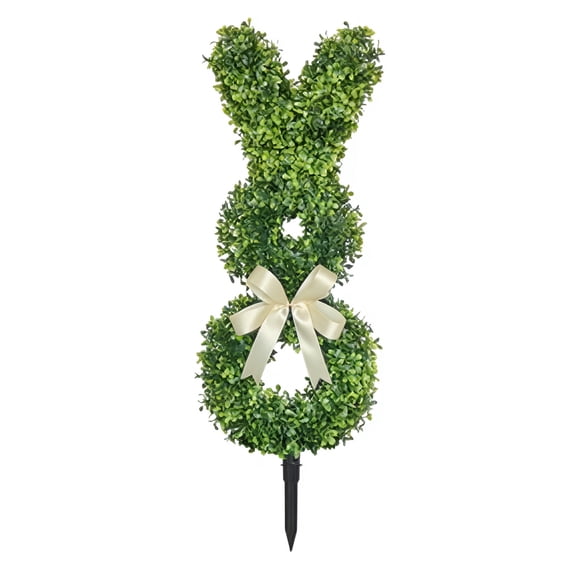 Decorr Easter Bunny Topiary Outdoor, 31.5" Artificial Boxwood Bunny Topiary Trees with Ground Spike for Indoor, Outdoor Home Porch, Wedding Events, Spring Easter Decorations
