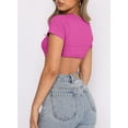 thumbnail image 3 of Vafful Women's Workout Crop Tops Short Sleeve Yoga Shirts Casual Athletic Running T-Shirts Scoop Neck Crop Short Sleeve Crop Top for Women or Teen Girls Stretchy Casual Scoop Neck Hot Pink, 3 of 8
