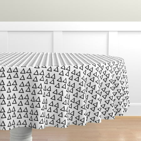

Cotton Sateen Tablecloth 90 Round - Triangle Cards Geometric Boho Triangles Baby Neutral Nursery Brush Black White Print Custom Table Linens by Spoonflower