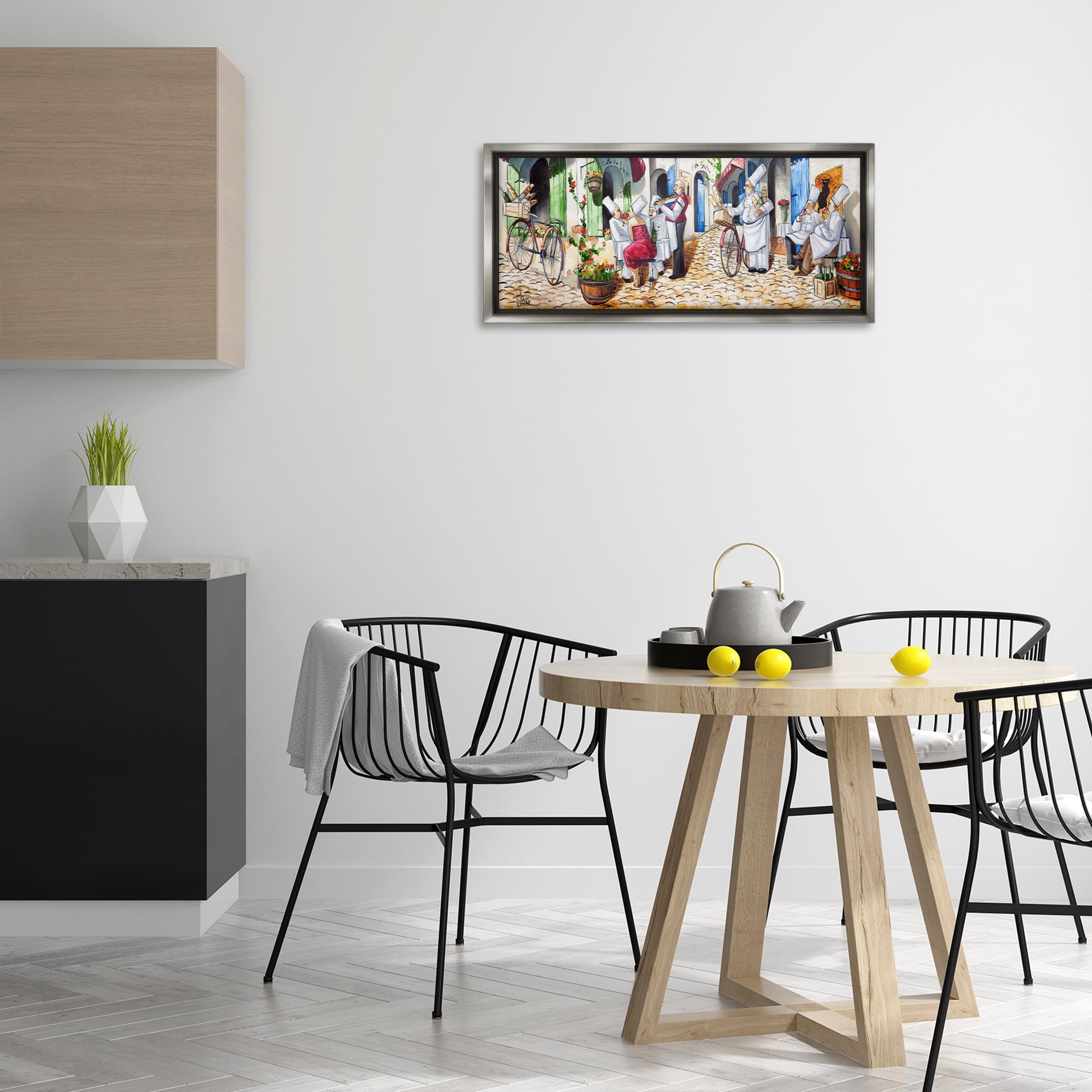 Stupell Industries Town Café Chefs Scenery Painting Gray Floater Framed Art Print Wall Art, 31 x 14