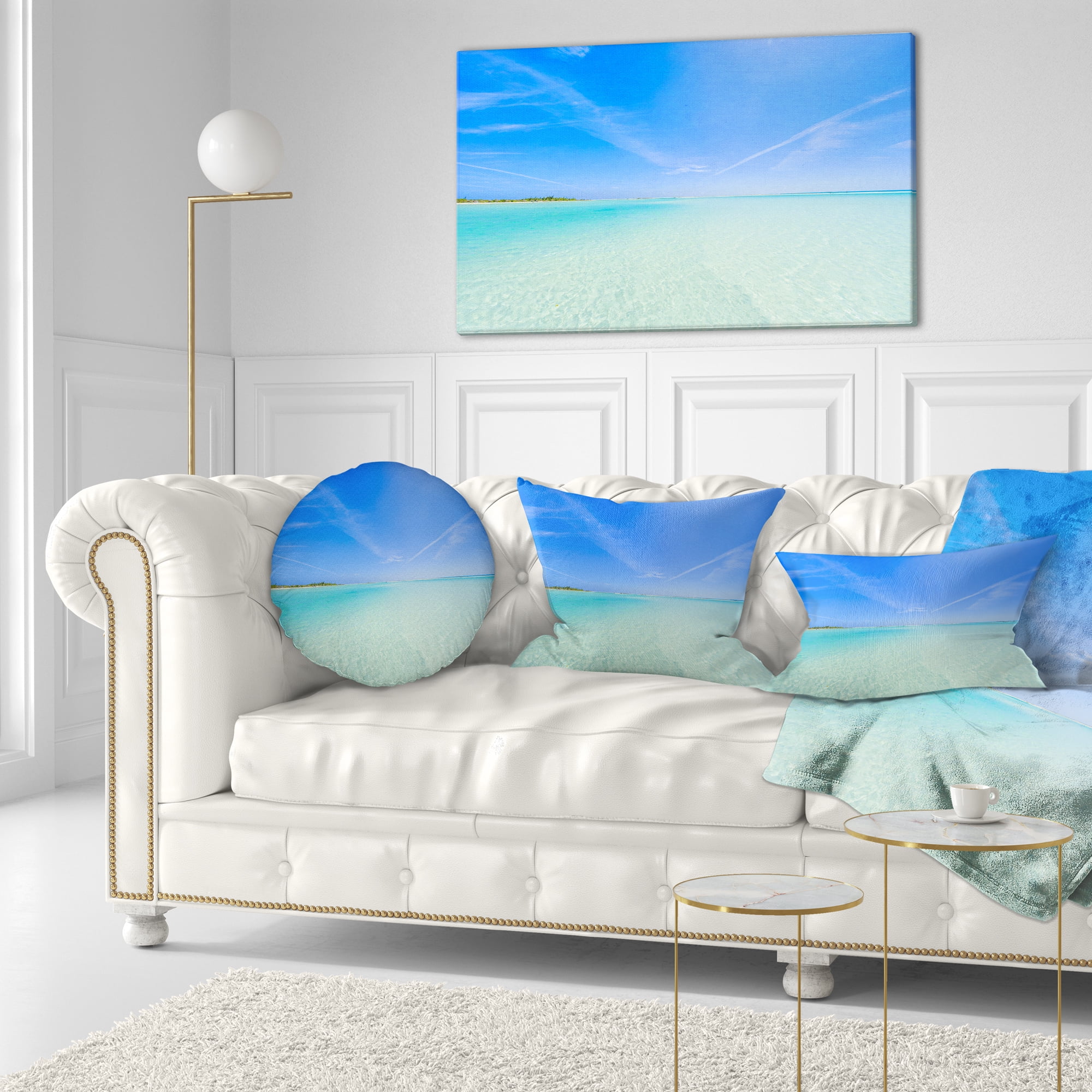 Designart Tropical Beach in Cayo Largo Island - Modern Seascape Throw Pillow - 12x20
