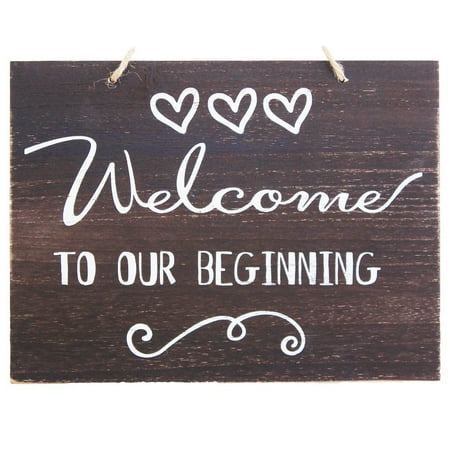 - JennyGems Welcome To Our Beginning Sign - Wedding Ceremony and Reception Decorations - Ring Bearer Signs - Flower Girl Signs - House Warming Party Sign - Rustic