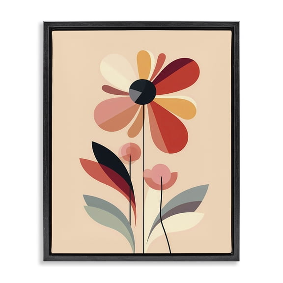 Stupell Industries Contemporary Retro Abstract Bloom Black Floating Frame Canvas Art, 17 x 21, by Walker Noble