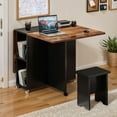 thumbnail image 6 of ModFusion Dining Table Set, 3in1 Forms Adjustable and Movable Folding Table with 4 Storable Chair, 2 Rack Shelves, 4.5x2.6x2.4 ft Drop Leaf, Rolling Wheels, Black and Brown, 6 of 9