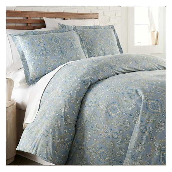 Paisley Grace Collection - Full/Queen Comforter Set, Premium Bedding, All-Season Down , Oversized 3-Piece Comforter Set, Full/Queen, Blue
