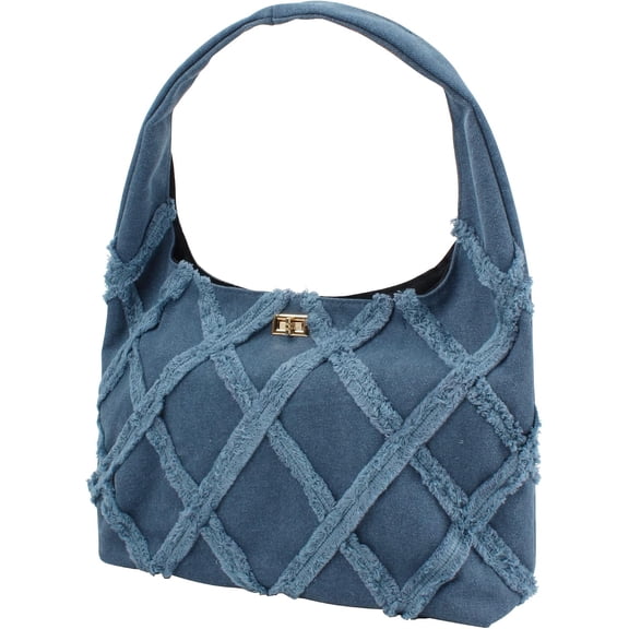 Sunyuer Women Vintage Canvas Shoulder Bag, Large Capacity Fashion Hobo Tote Purse, Trendy Washed Denim Texture Handbag for Commute Shopping Daily Use
