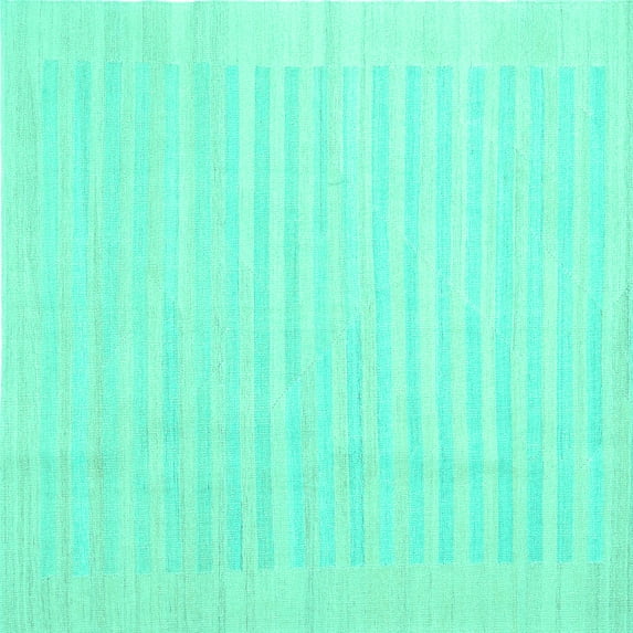 Ahgly Company Machine Washable Indoor Square Abstract Turquoise Blue Contemporary Area Rugs, 5' Square