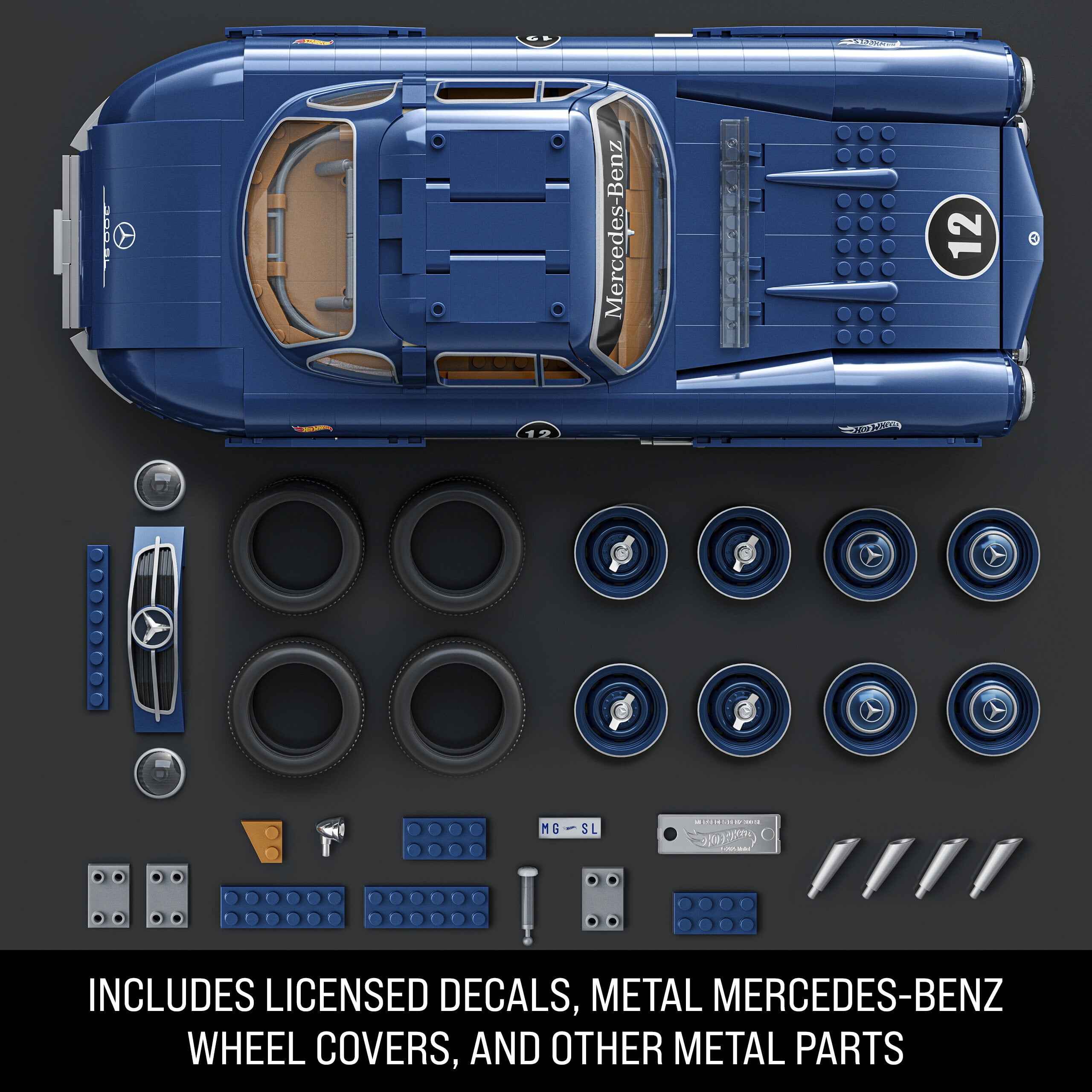 Mattel Brick Shop Hot Wheels Mercedes-Benz 300 SL Building Toy Kit (1600 Pieces), for Collectors