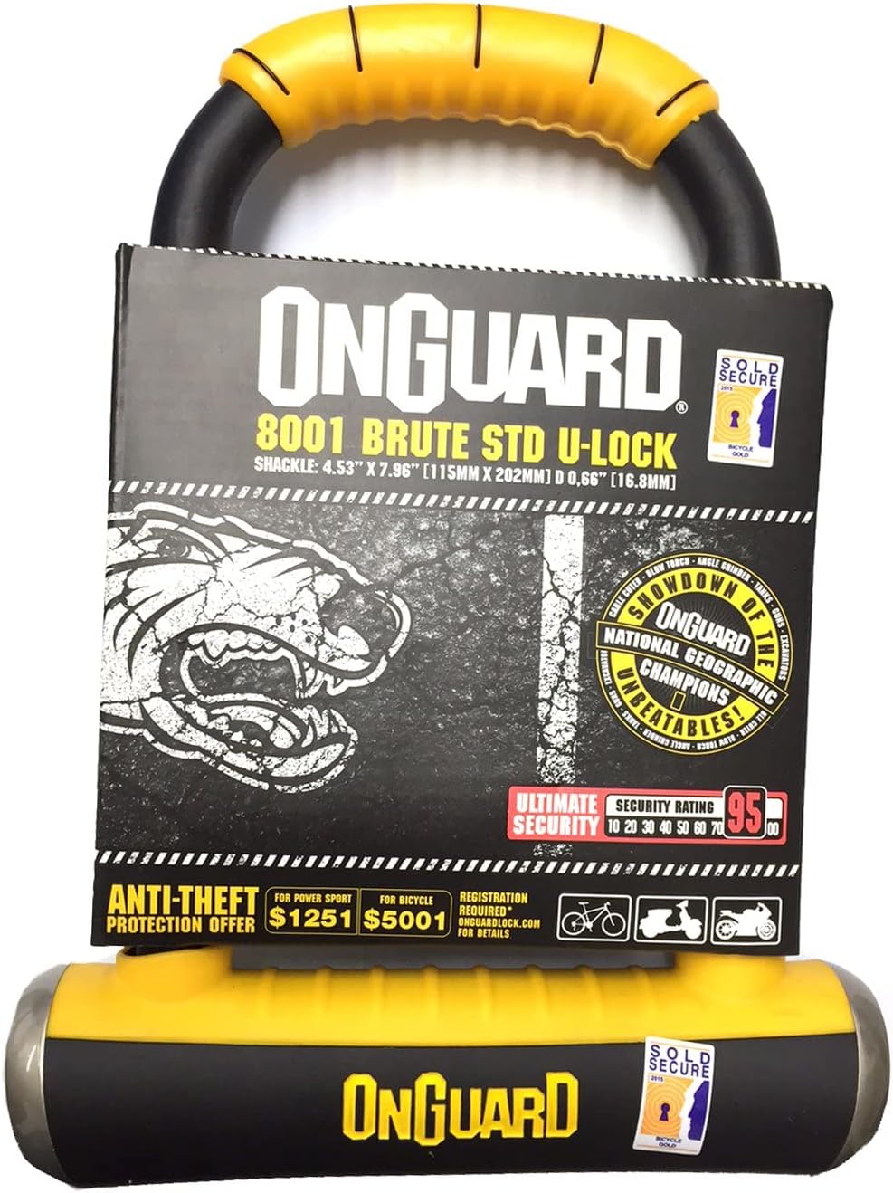 OnGuard Brute STD-8001 Keyed Shackle Bike Lock, High Security & Reliable, Bicycle Lock With Co-