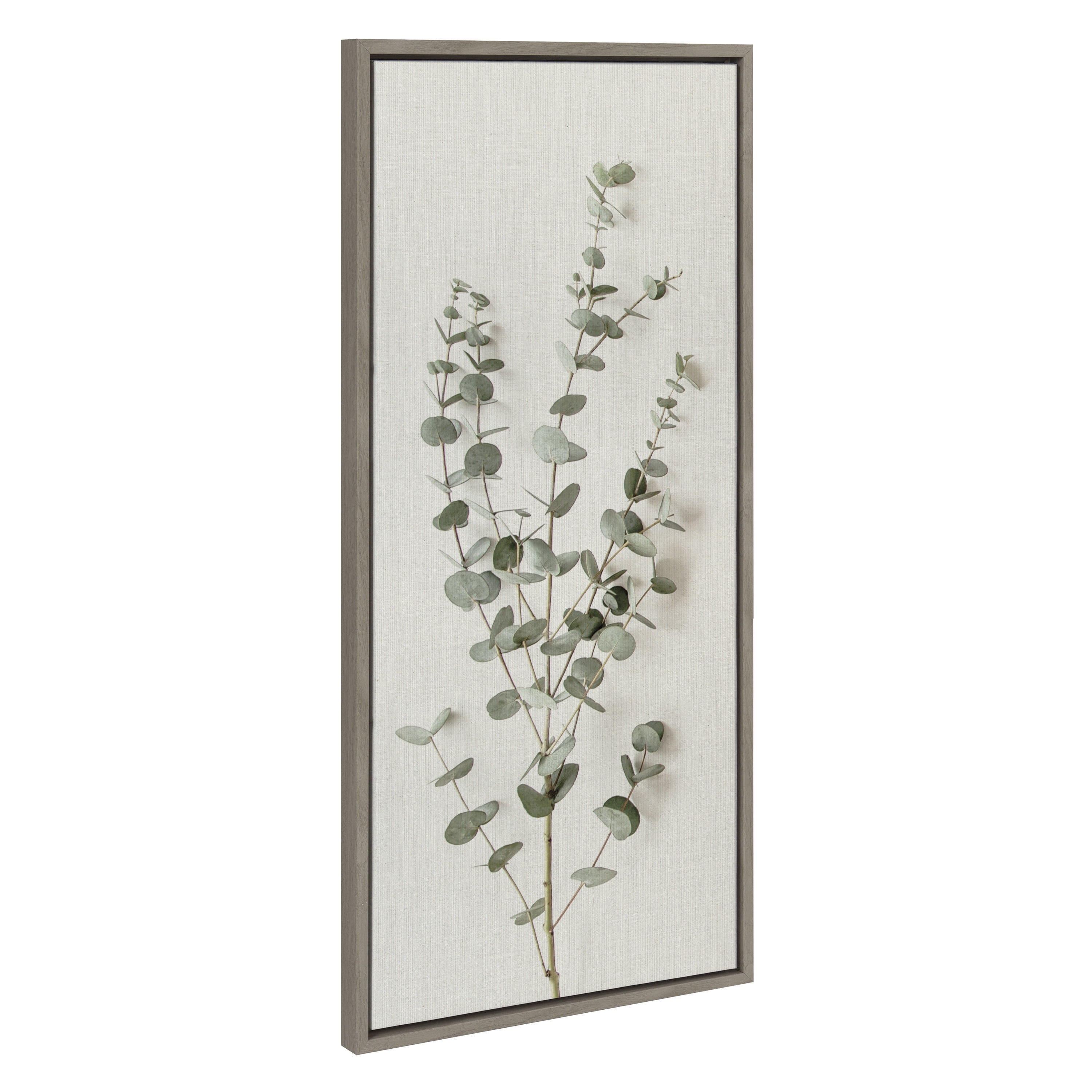 Kate and Laurel Eucalyptus Botanical I Framed Linen Textured Canvas Wall Art by the Creative Bunch Studio 18x40 Gray