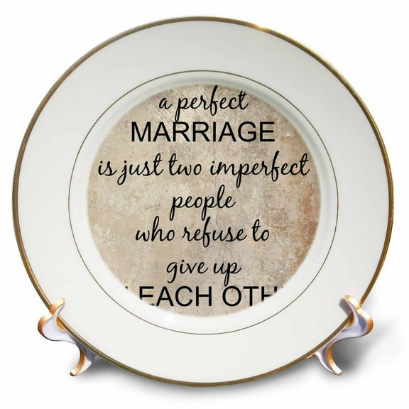 3dRose, a perfect marriage, black lettering on picture of marble print background, 8 inch Porcelain Plate