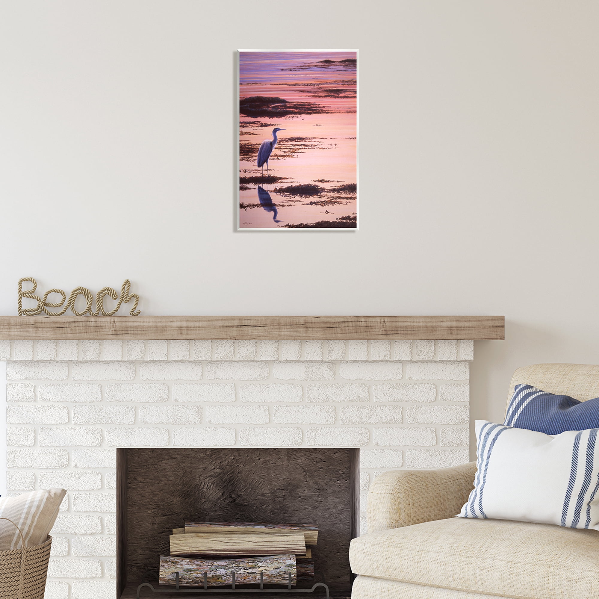 Stupell Industries Crane Bird in Sunrise Marsh Coastal Photography Unframed Art Print Wall Art