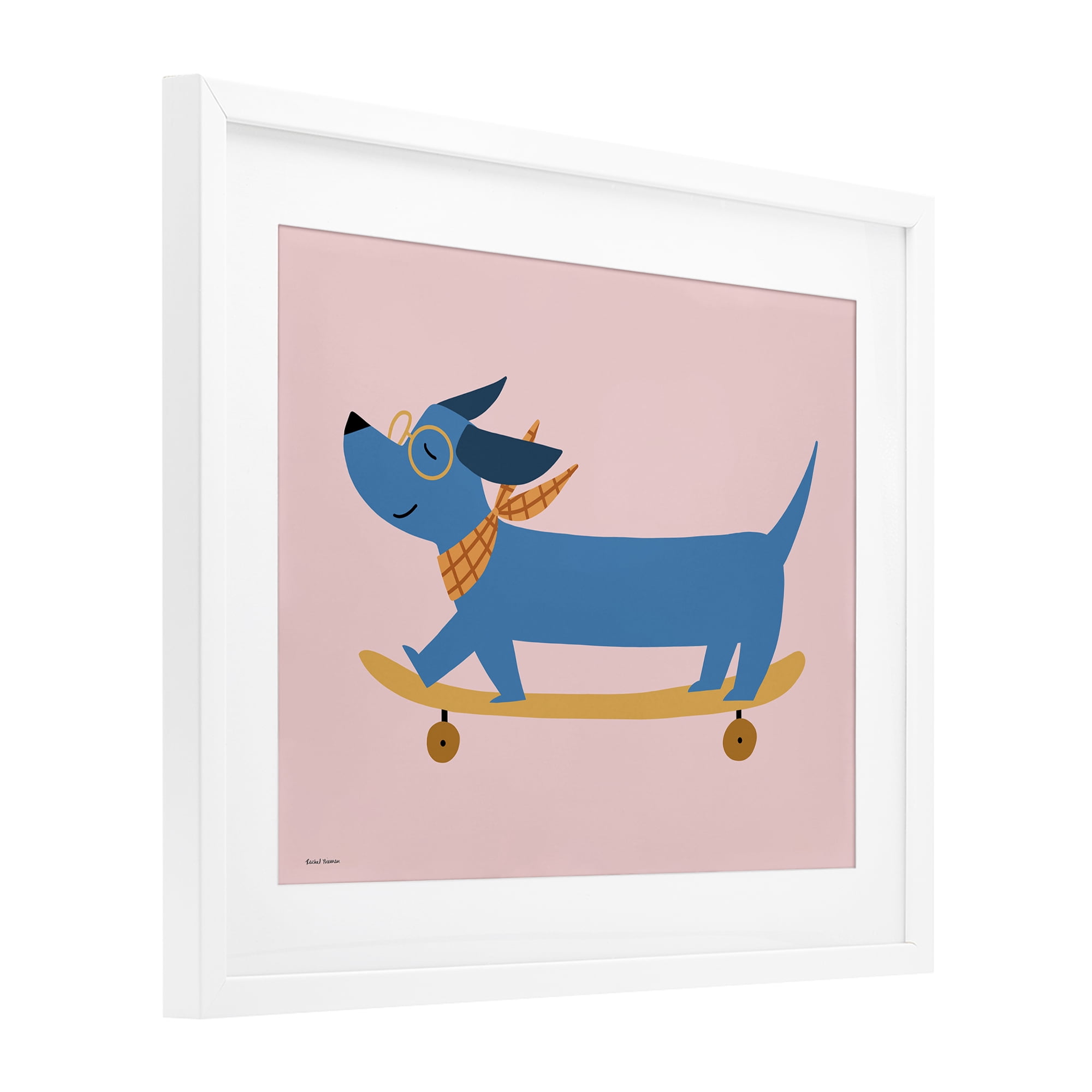Stupell Industries Skateboarding Wiener Dog White Framed Print Under Glass, design by Rachel Nieman