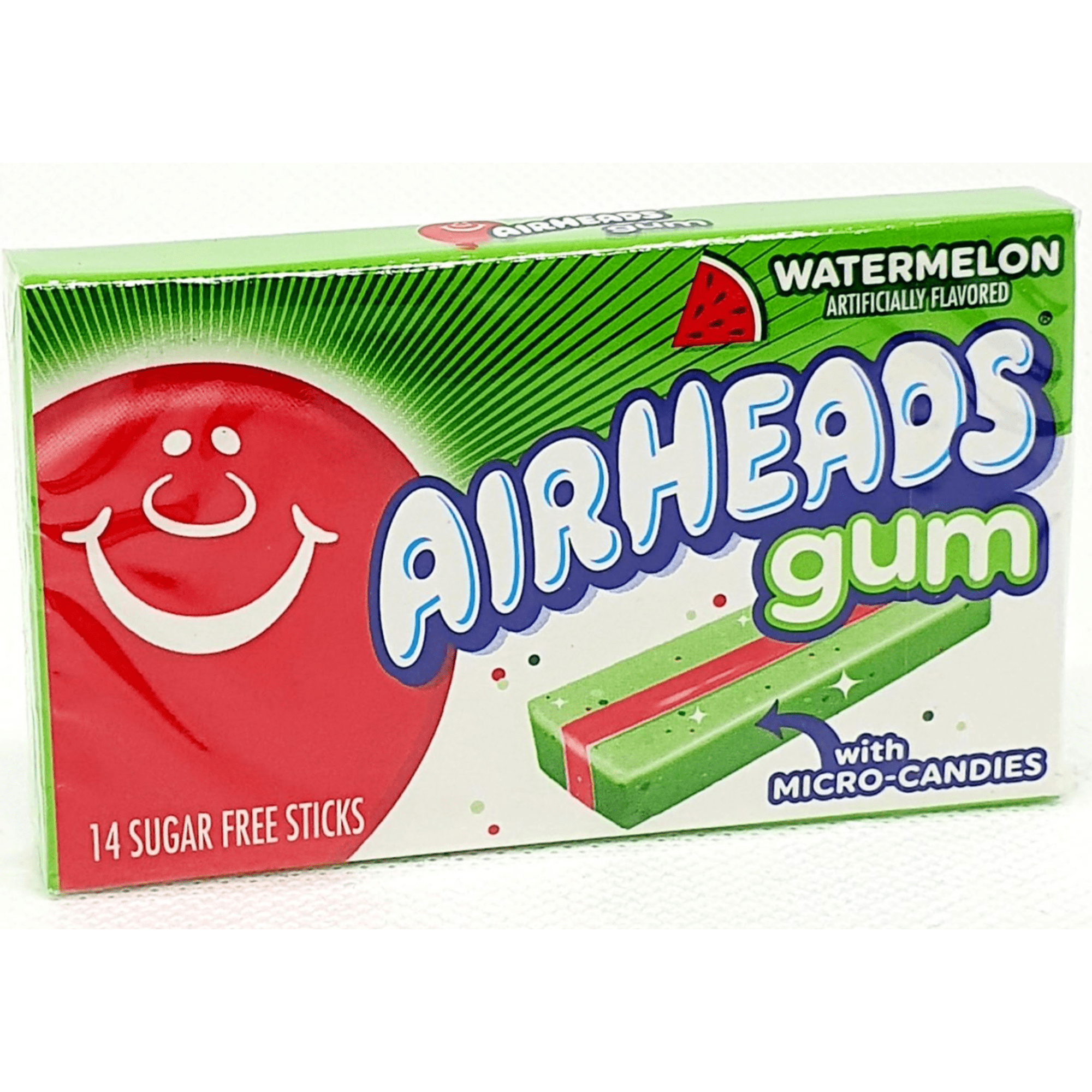 Airheads Candy, Chewing Gum, WATERMELON Flavor MICRO CANDIES inside , Sugar Free, Xylitol, 14 Sticks per Pack, (24 Pack ) Double Header