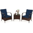 thumbnail image 2 of Costway 3 PCS Patio Wicker Rattan Furniture Set Coffee Table & 2 Rattan Chair W/Cushions-Navy, 2 of 12