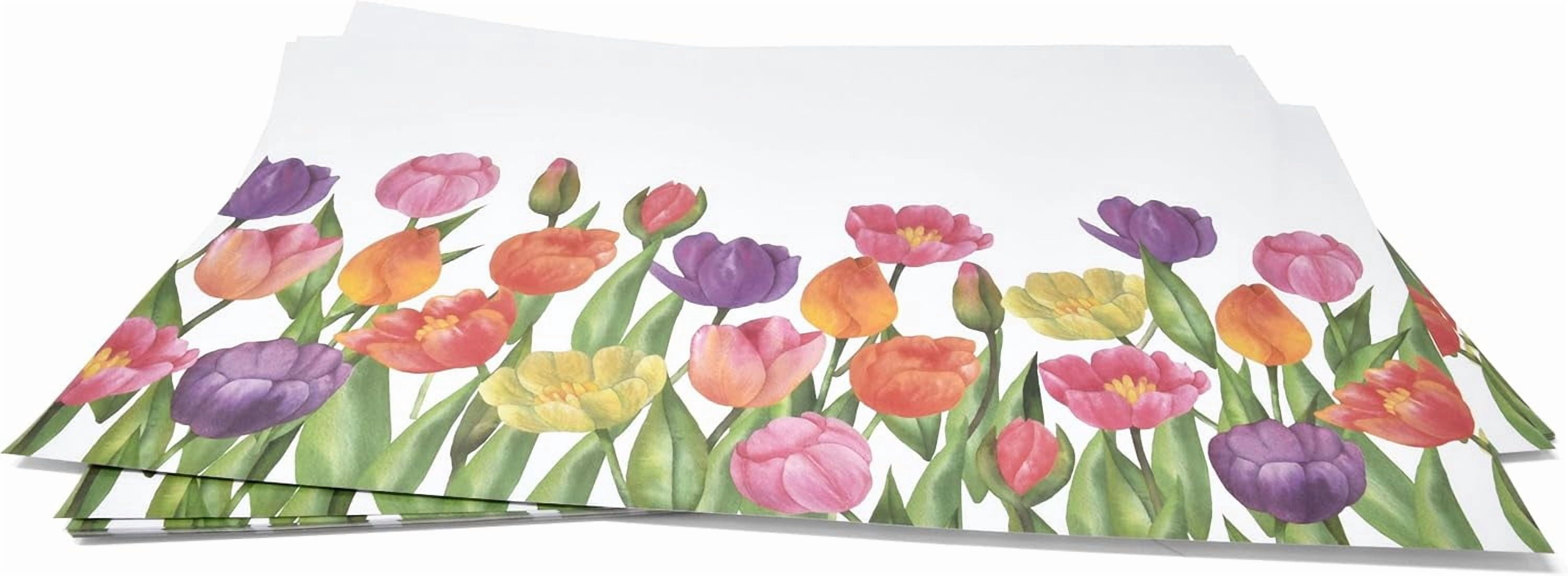 Gift Boutique 50 Pcs Disposable Watercolor Tulip Paper Place Mats, 11" x 17" Rectangle Tulips Flower Coated Placemat for Spring Summer Floral Table Setting Party Supplies