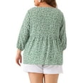 thumbnail image 4 of DARING DIVA Women's Plus Dressy 3/4 Sleeve Floral Peplum Babydoll Top 3X Green, 4 of 6