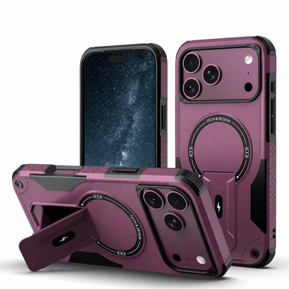 Corliven for iPhone 18 Pro Rugged Magnetic Case with Kickstand, Compatible with MagSafe, 360° Protective PC TPU Shockproof Cover, Cherryred