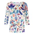 thumbnail image 3 of HLKJKLS Long Sleeve Shirts For Women Spring Print 3/4 Sleeve Round Neck Loose T Shirt Polyester Spandex Casual Fashion Purple S-3Xl, 3 of 7