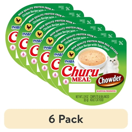(6 pack) INABA Churu Meal Chowder Adult Wet Cat Food, 2.29 oz cup, Chicken Recipe with Tuna Flavor