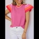 thumbnail image 5 of Suéter Ligero de Punto Holgado con Cuello Redondo Informal de Corta de Verano para Mujer. Rosa Roja M, 5 of 7