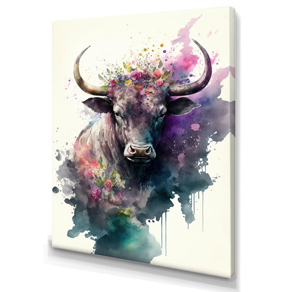 Designart Cute Taurus Floral Art III Canvas Wall Art