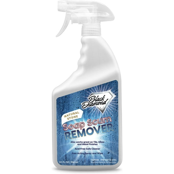 Black Diamond Stoneworks Natural Stone Shower Soap Scum Remover Spray. For Cleaning Bathtubs, Glass Doors, Tubs, Travertine, Marble, Tile. Heavy Duty, Safe Acid-Free Cleaner. Safe for fixtures.