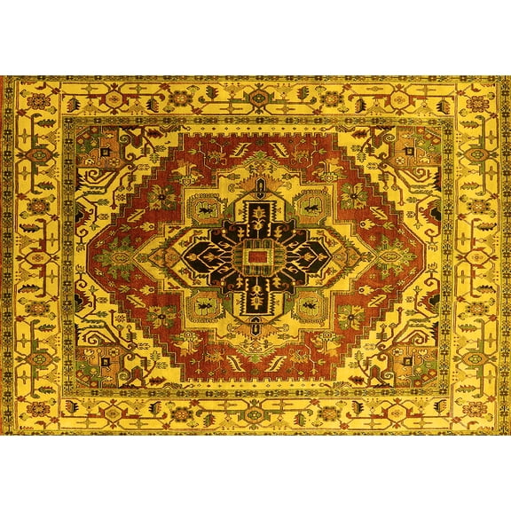 Ahgly Company Machine Washable Indoor Rectangle Persian Yellow Traditional Area Rugs, 5' x 7'