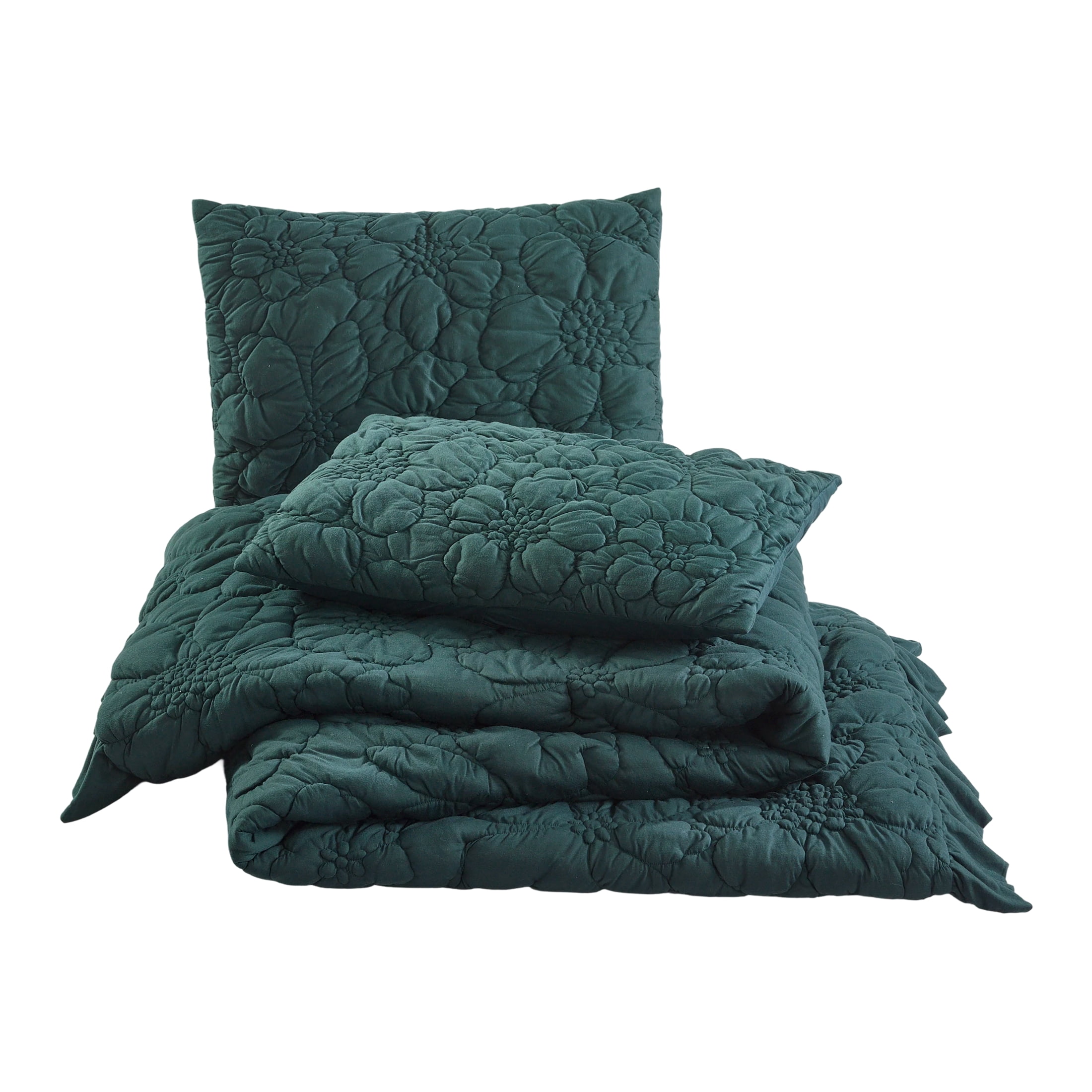 The Pioneer Woman Ruched Floral 3-Piece Comforter Set, Full/Queen, All Season, Teal