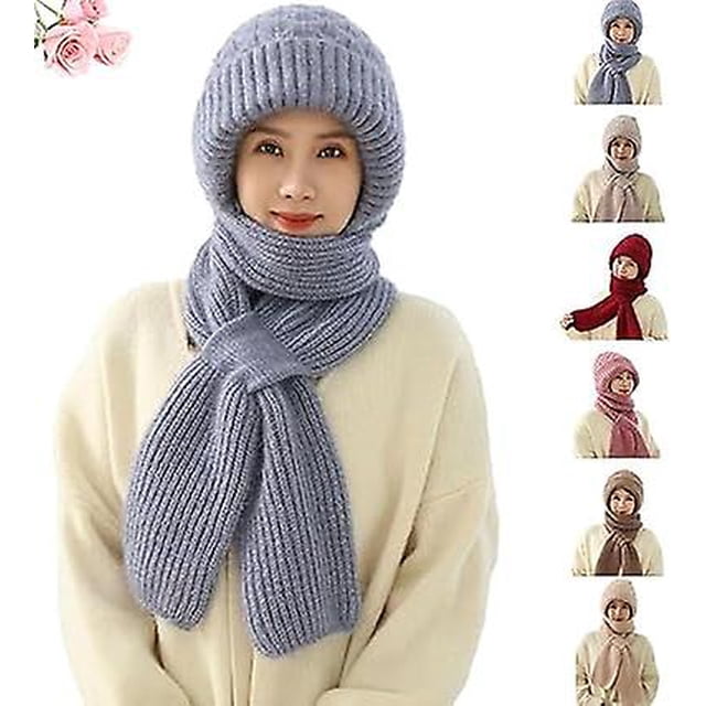2024 New Integrated Ear Protection Windproof Cap Scarf, 2 In 1 Multifunctional Elastic Warm Ear Protection Knitted Hat C
