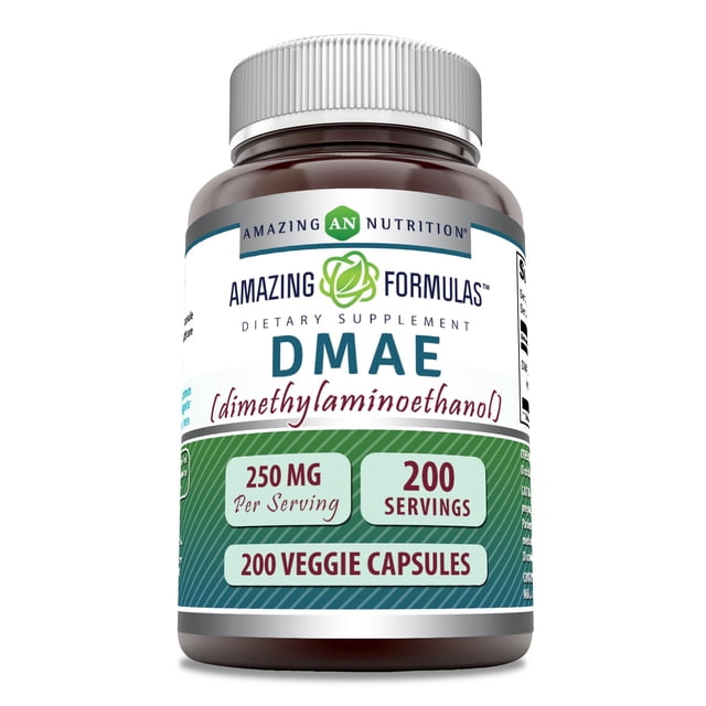 Amazing Formulas DMAE 250 mg 200 Cápsulas Vegetales Suplemento Dietético para Enfoque Mental, Concentración y Bienestar Cognitivo