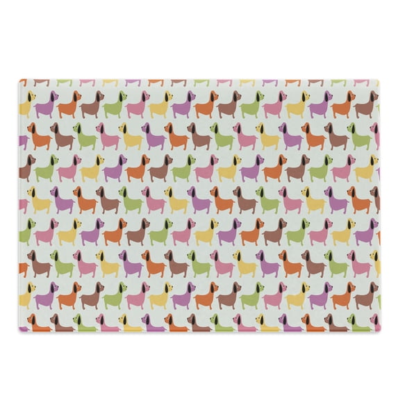 Dachshund Cutting Board, Abstract Colorful Puppy Pattern Vintage Animal Silhouettes Cartoon, Decorative Tempered Glass Cutting and Serving Board, Large Size, Multicolor, by Ambesonne
