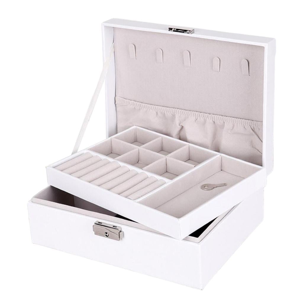 Jewelry Box Organizer Case Dual Layer PU Leather for Rings Necklace Earrings Storage Gift for Women