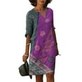 thumbnail image 2 of TJAZFJPA Robe Aguichant Noire Femme Coton Lin Petit Col en V Rétro Manches Trois Quarts Robe Robe Manteau Femme Grande Taille Robes d'Été, 2 of 5
