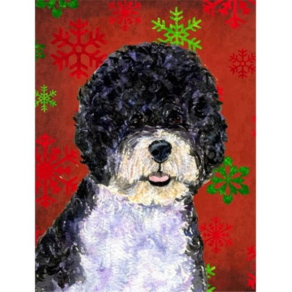 11 x 15 in. Portuguese Water Dog Red Green Snowflake Christmas Flag Garden Size