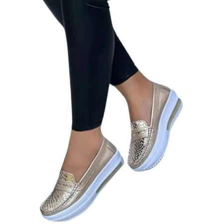 

Women Slip-on Platform Loafers Round Toe Low Top Belt Buckle Casual Shoes Lightweight Comfortable Fashion Sneaker for Casual Daily Wear