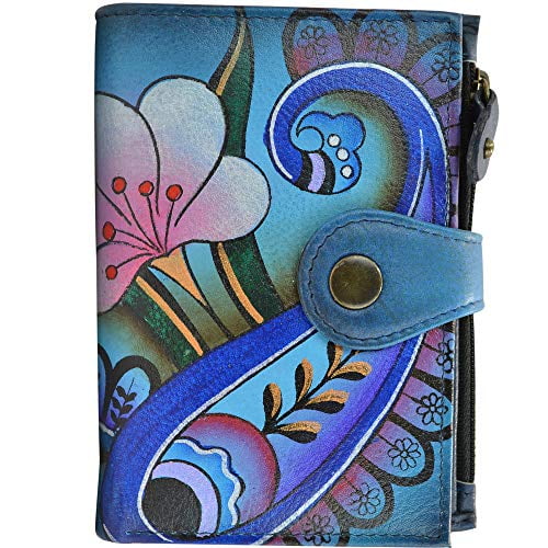 Anna by Anuschka Women's Hand Painted Genuine Leather Ladies Wallet - Snap Button Closure, Card Holders & Zippered Pockets