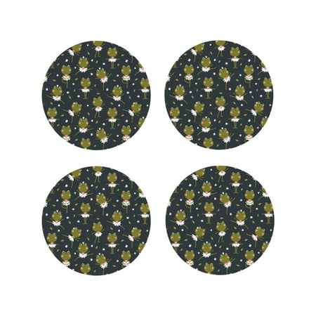 

KLL Drink Coasters Set Round Shape of 4 PU Leather Absorbent Coasters Set Decorative Coffee Cup Coasters Housewarming Gift for Home Decor-Ballerina Frogs